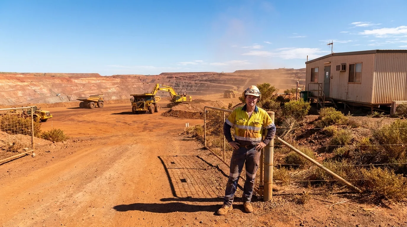 Mining site administrator at the entrance gate of an Australian open-cut mine