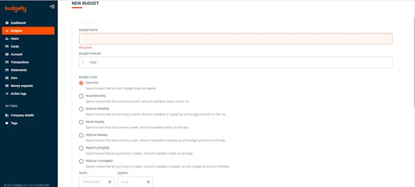 Budgetly platform screenshot