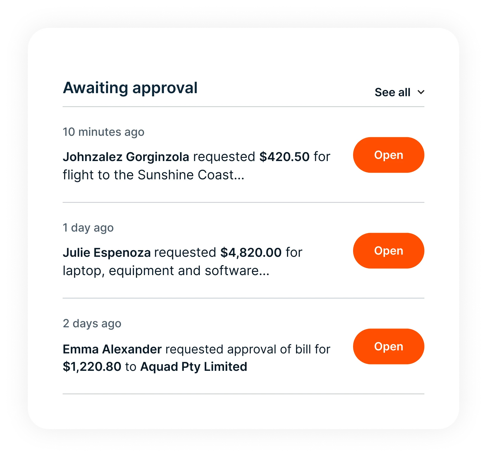 Budgetly approval workflow showing a transaction awaiting decision